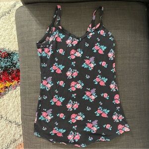 Vintage Y2K 2000s Layering Tank Top Spaghetti Strap Black V Neck Floral